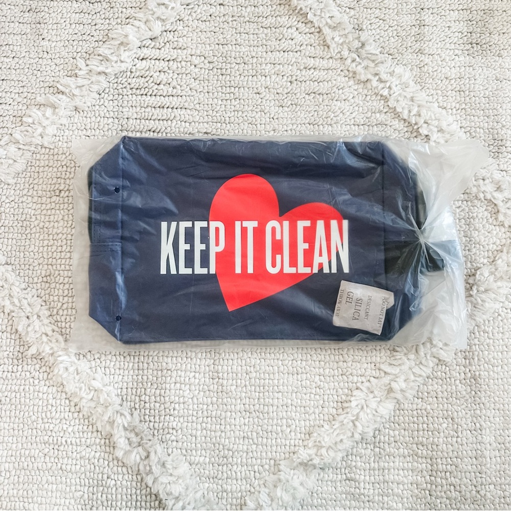 beautycounter Navy Cosmetic Pouch with Red Heart "Keep It Clean"